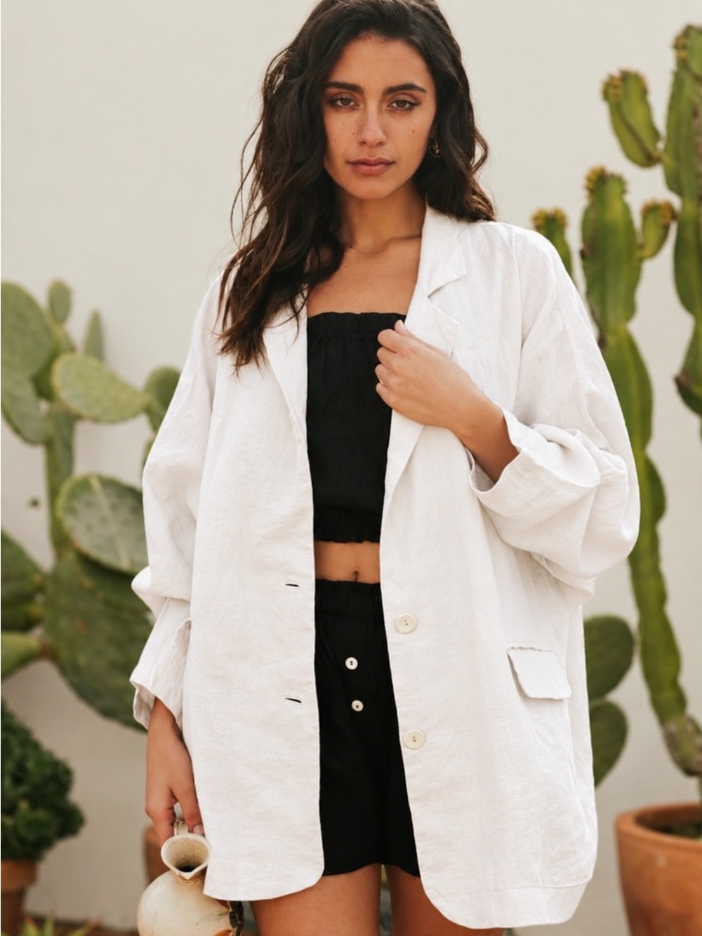 MYRAH PENALOZA EAGLE LINEN Oversized BLAZER white one size
